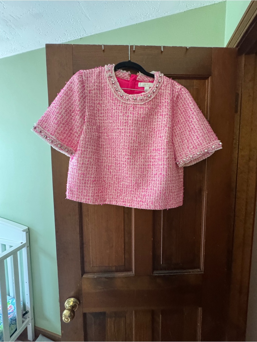 Pink tweed Folie Boucle Top in Pink Palms Fantasy from Lilly Pullitzer - Picture 7 of 7